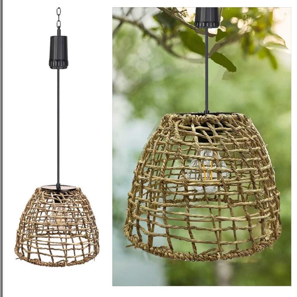 NWT Hanging woven seagrass lantern battery powered